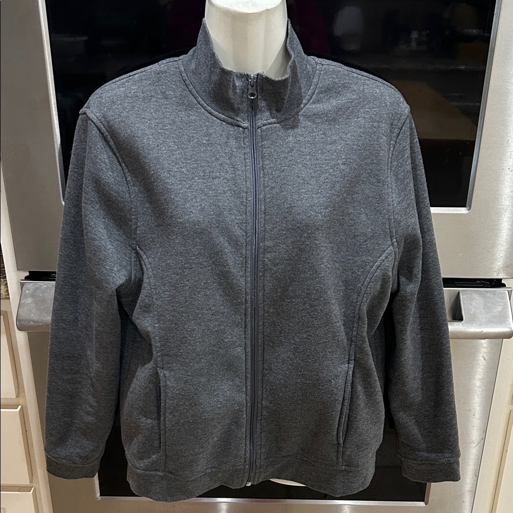 Women's Soft Gray Fleece Zipper Jacket with side pockets.